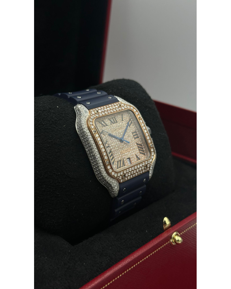 Cartier - Santos de Cartier - Diamond & Blue rubber - Large Modrl