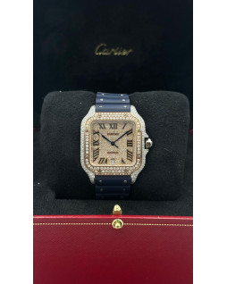 Cartier - Santos de Cartier - Diamond & Blue rubber - Large Modrl